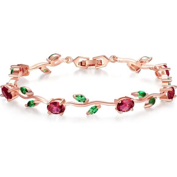 White Gold Plated Cubic Zirconia Flower Tennis Bracelet 7 Inch Mothers Gift Jewe - Picture 1 of 7